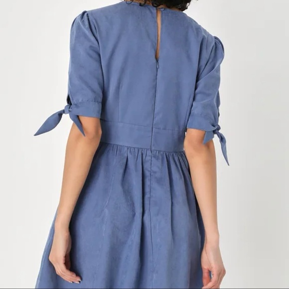 NWT Lulus Absolutely Sweet Blue Button-Up Short Sleeve Mini Dress - Picture 3 of 6